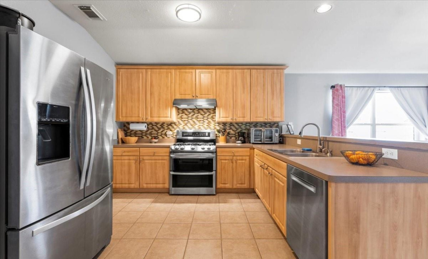 Stainless steel appliances in the kitchen