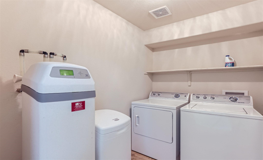 Laundry room with water softener, all appliances stay!