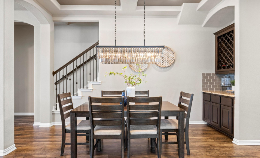 Formal dining area with built in wine rack