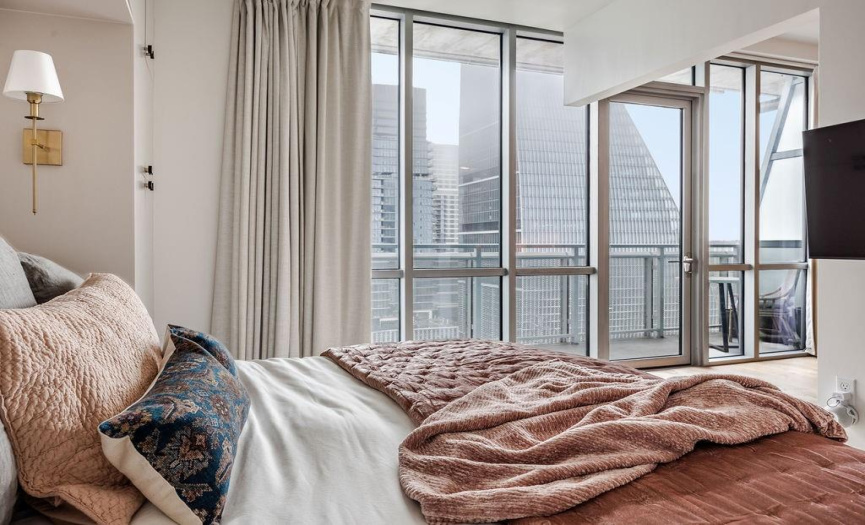 king size bed overlooking the city 