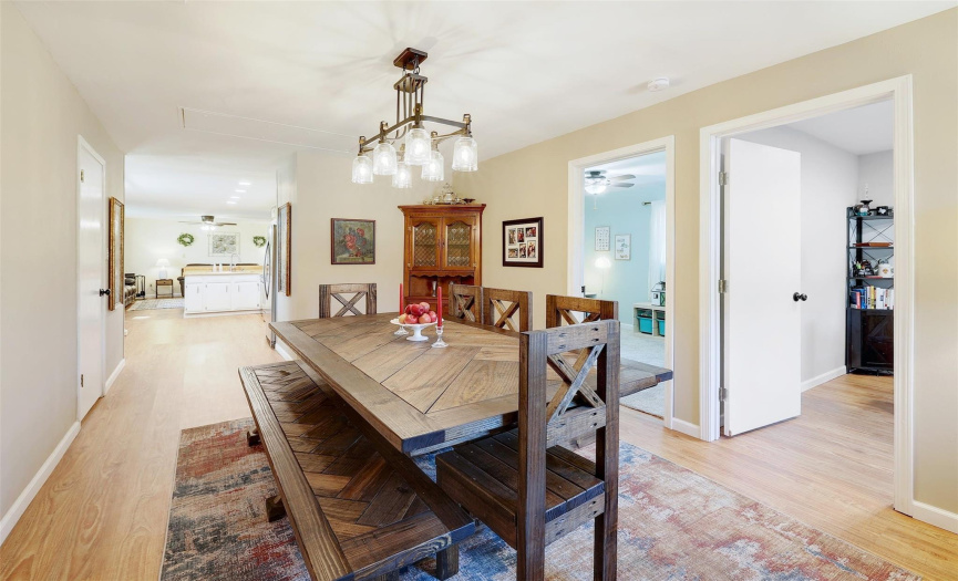 With easy access to the kitchen, the formal dining room is ideal for hosting elegant dinner parties or intimate family dinners.