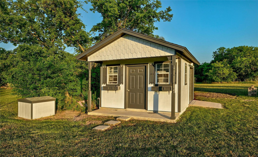 The storage shed is a great bonus to have and it also matches the home.