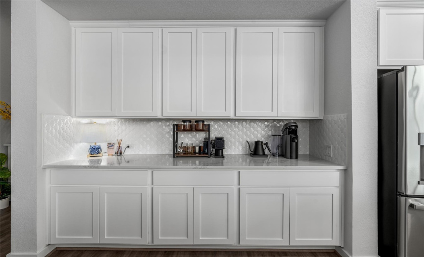 The built-in buffet has massive storage for appliances, dry goods and cookware.