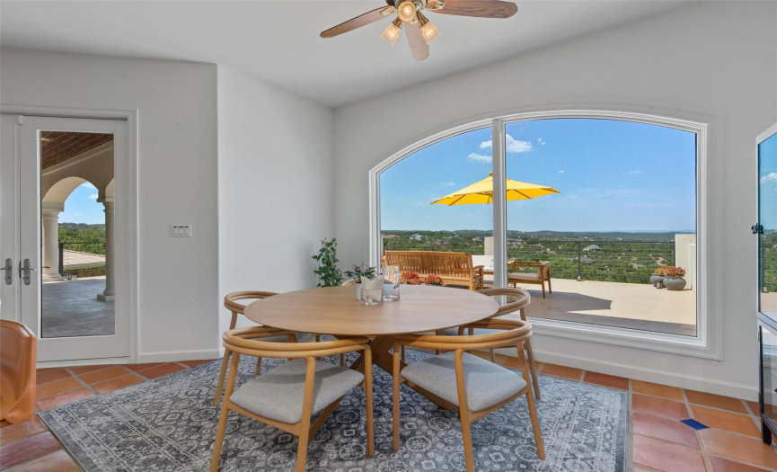 A breakfast nook or adjacent dining area invites casual dining, while an open concept design allows the chef to interact with family and guests while preparing meals.