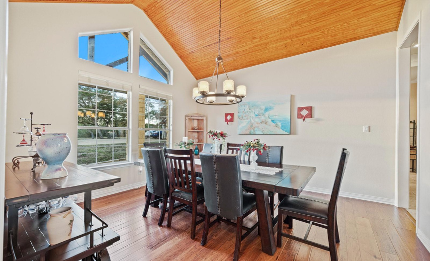You'll love dining here with the beautiful wood paneled cathedral ceiling.