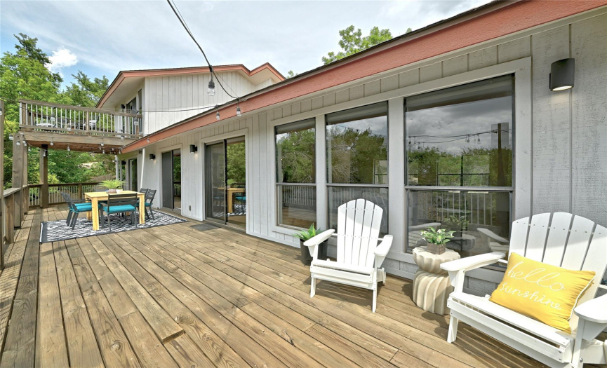 The deck has plenty of room for multiple sitting areas, a dining area, your grill, etc.