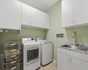 The laundry room offers endless storage space and a sink.