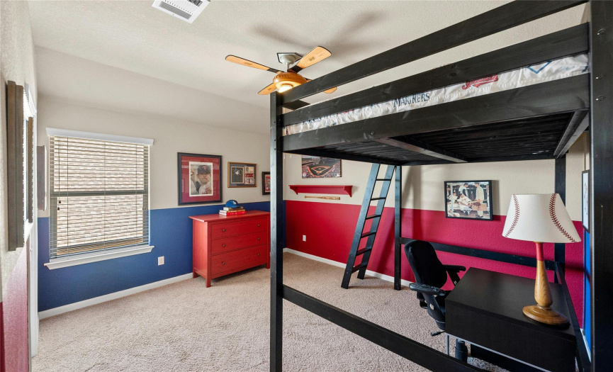 All of the secondary bedrooms provide ceiling fans, excellent closet storage, and cozy carpeting. 