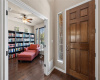 Double doors off the front entryway open into the sophisticated home office. 