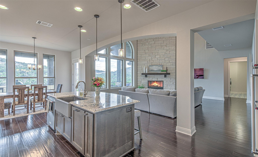 Open Concept Kitchen, Dining, Living areas with captivating views.