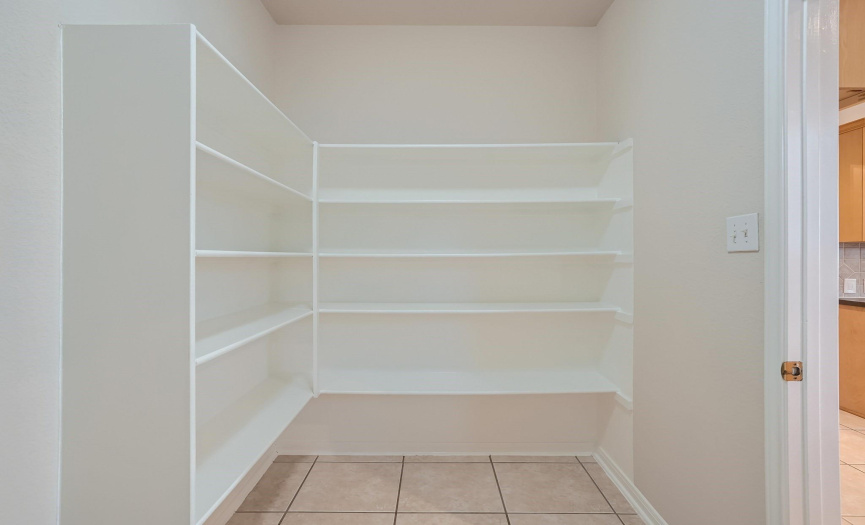 Large walk-in Pantry with lots of shelves