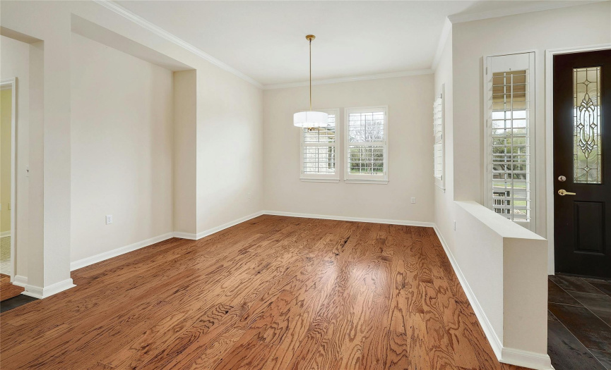 Wood floors underfoot in your formal dining room.