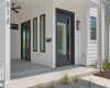 Modern steel door sets the tone as you enter the home