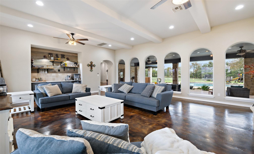 Plentiful oversized windows throughout the home allow you to enjoy panoramic views of the sprawling Texas countryside and your own private acreage. 