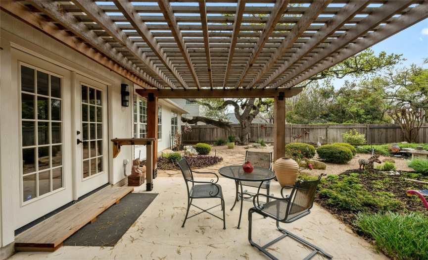 Covered Patio with a Stunning View of the Zen Garden 