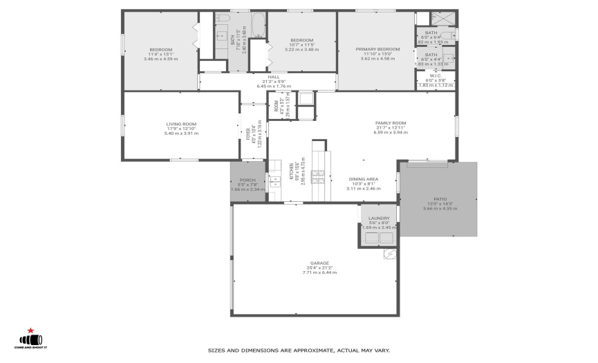 Floor plan shows room dimensions and layout:  this is a classic Allandale house, with the 'social' part of the house on the west side, and the 'private' part (i.e., bedrooms) on the east side of the house.  Please note dimensions are approximate.