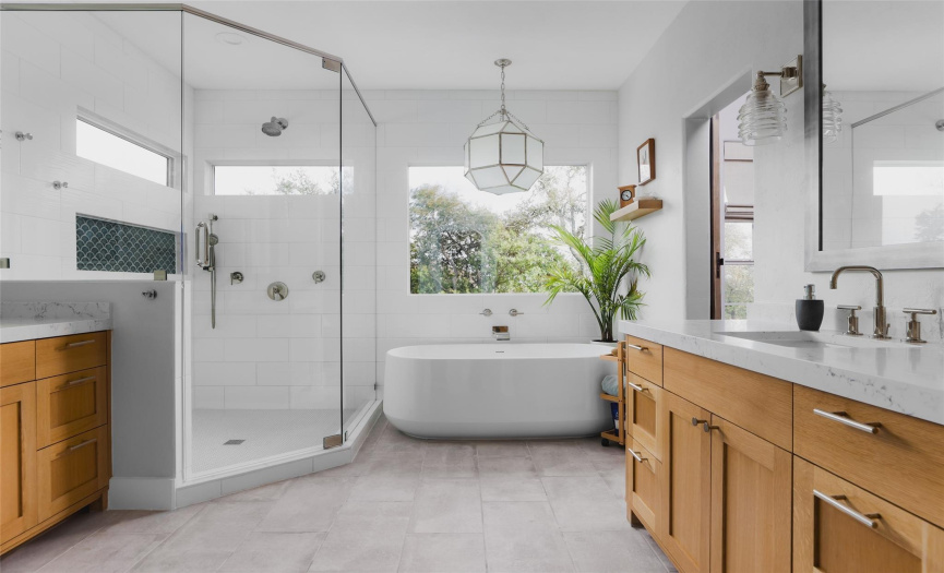 Spa like bath with soaking tub & picture window