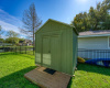 Utilize the storage shed for storing outdoor equipment, tools, and other essentials, ensuring a tidy and organized outdoor space.
