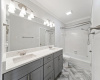 Beautifully updated primary bathroom with double sinks.