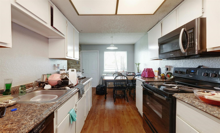 The galley kitchens come ready to use with electric ranges, microwaves, and dishwashers. 