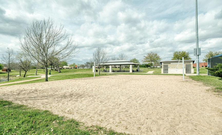Sand Volleyball and Public Restrooms next to the Tennis Courts and near the Covered Pavillion at Round Rock West Park.