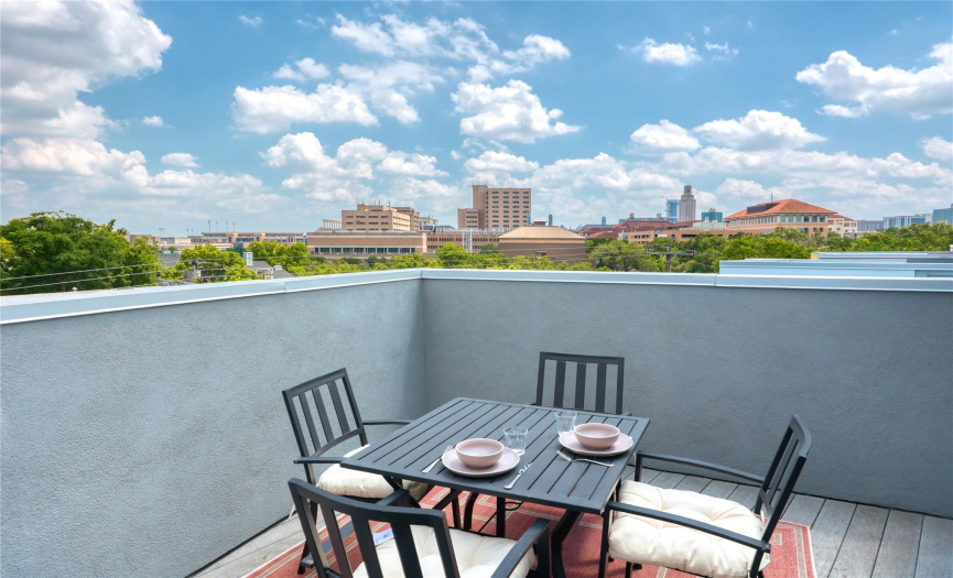 Take in views of UT and the tree tops while you visit with friends or enjoy a cool drink in the evenings.