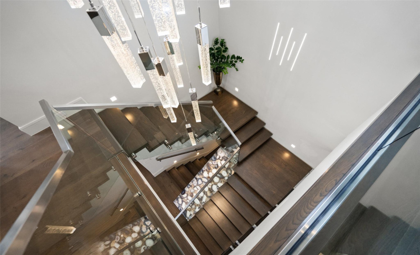 Staircase chandelier and lights