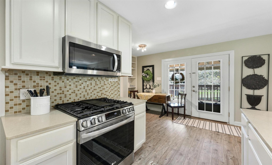 Enjoy the sleek and modern appeal of stainless-steel appliances, adding both style and functionality to the guest house kitchen.