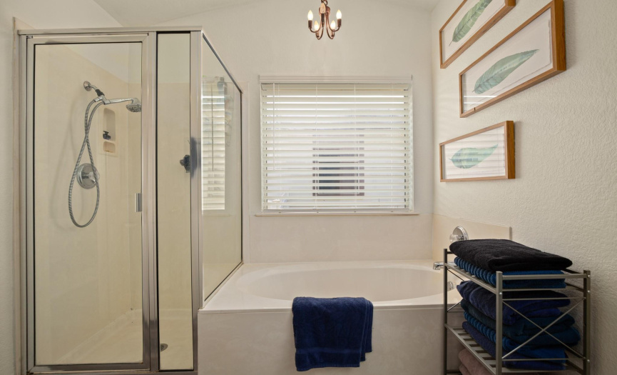 Pamper yourself with the relaxing soaking tub and walk-in shower.