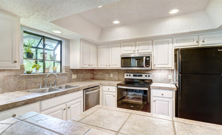 Ample countertop space for food preparation and serving