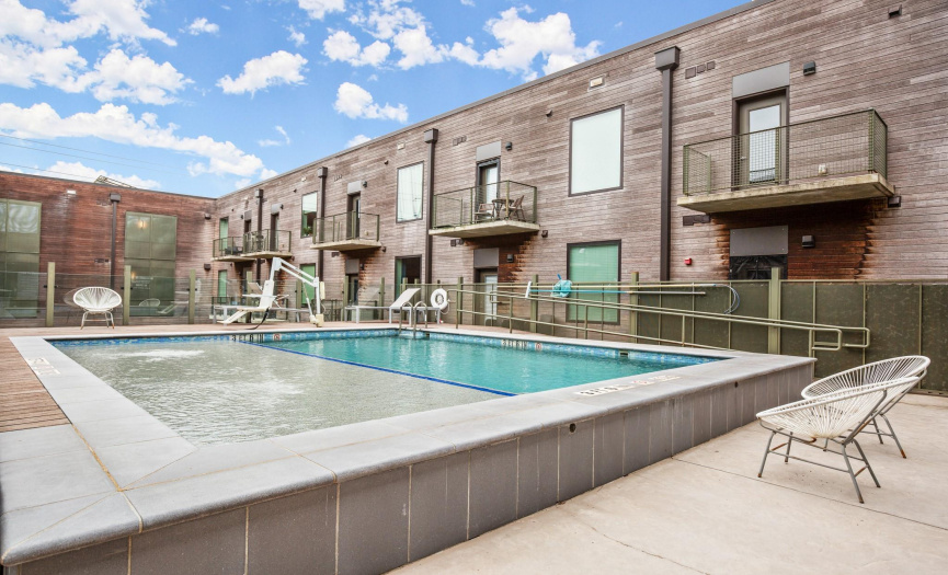 The community pool offers a luxurious retreat for residents to enjoy leisurely afternoons and social gatherings under the warm Austin sun.
