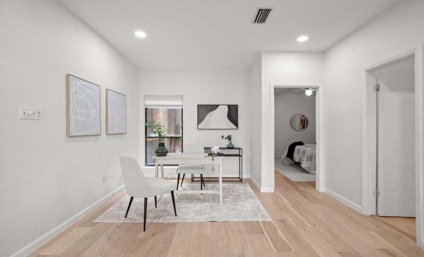 There is also a bonus living area in front of the bedroom that is perfect for setting up a home office, fitness equipment, a cozy seating area, and more! 