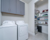 Laundry Room with Fantastic Storage Room and Cabinets.
