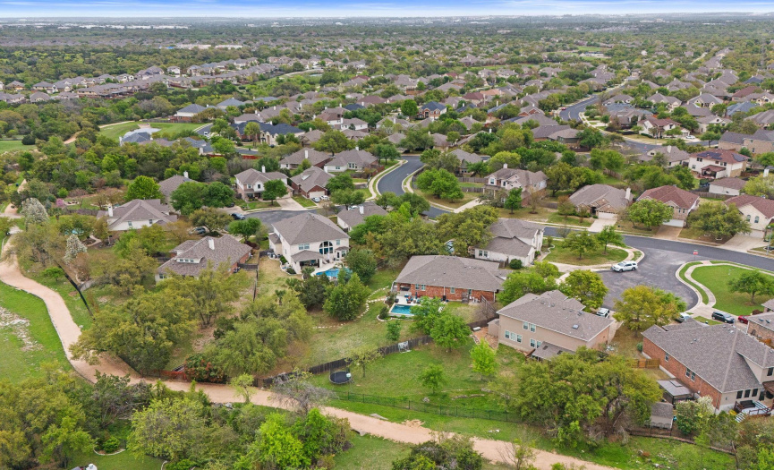 Ariel view of trail behind the home