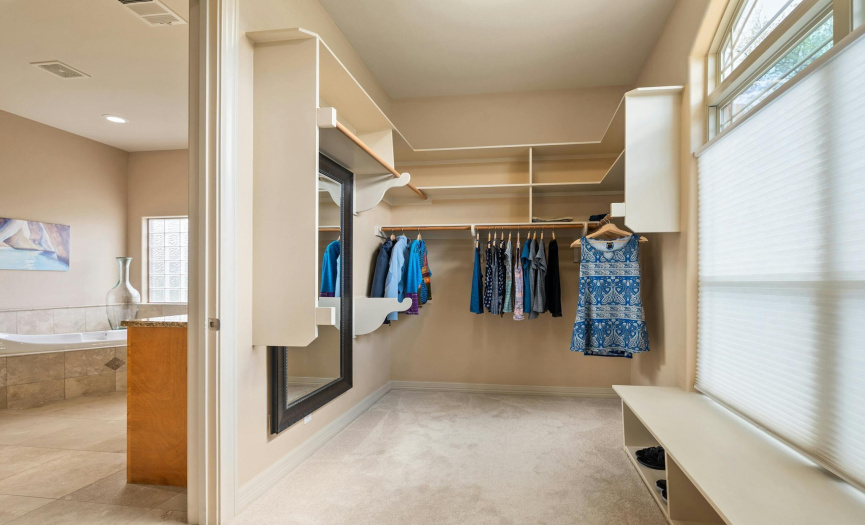 You'll never have to worry about space for your clothing and accessories in the walk-in closet