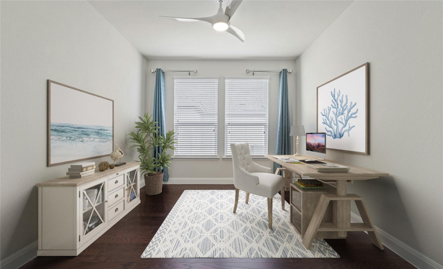 Virtually Staged: A quiet French door entry study is ideal for working at home.