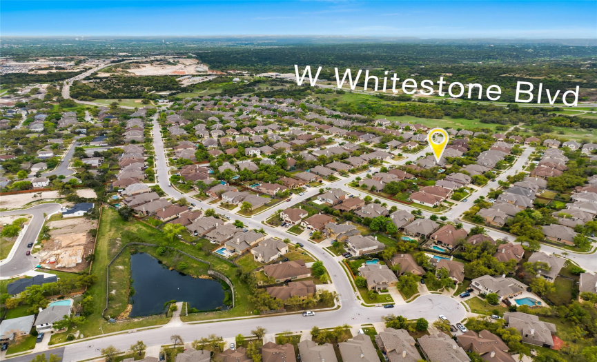 A short drive up Whitestone will get you to Costco, Whole Foods, HEB, 1890 Ranch, The HEB Center, and 183A. Just 30 minutes to the heart of Downtown Austin for a night out in the city.