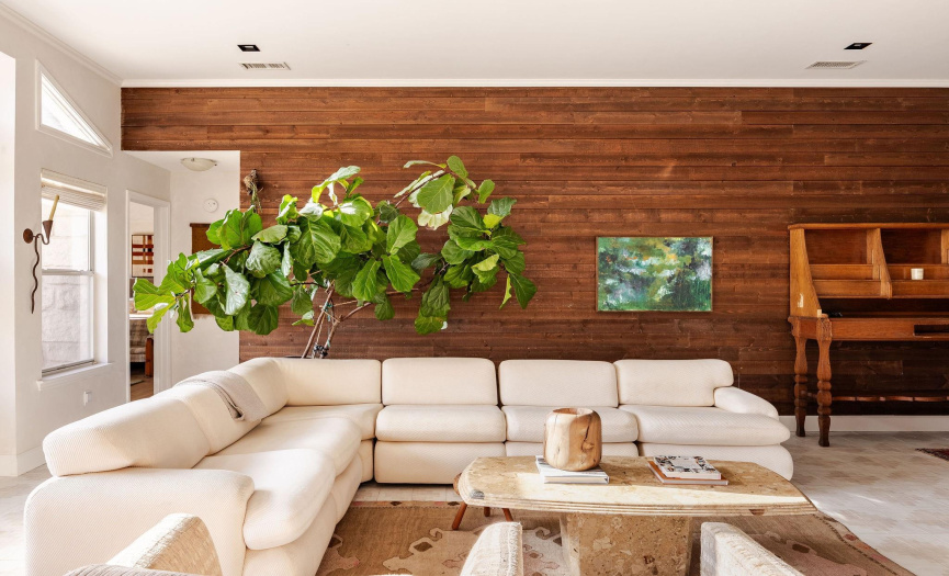 Wood paneled accent wall in main living