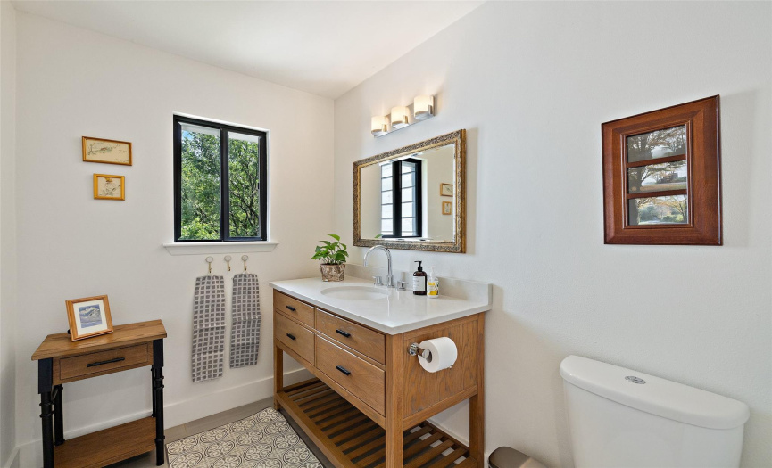 The half guest bathroom is located on the main level. 