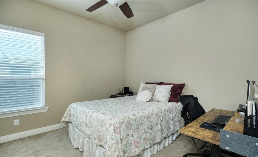 secondary bedroom, ceiling fan, carpet