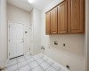 Good size laundry room with tile floors just off garage with hookups for a sink to be added. 