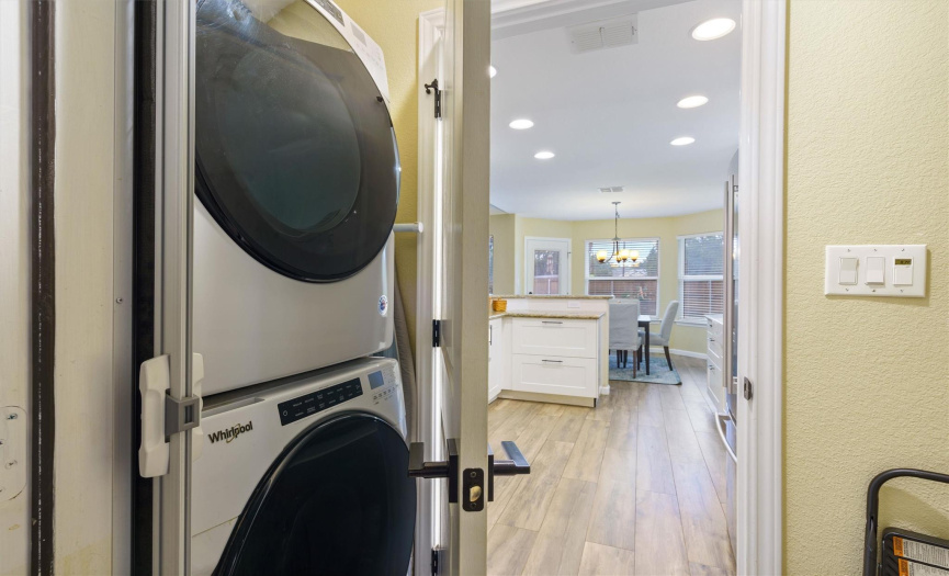 Laundry area with stackable washer and dryer