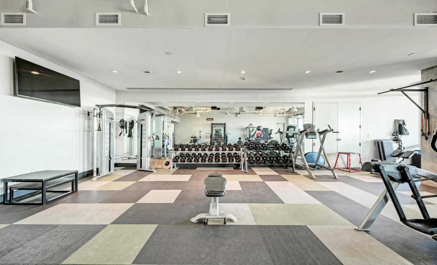Nice gym with great views from the treadmills. Lots of weights and yoga/stretch space.