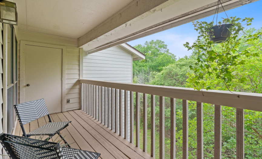 Enjoy serene mornings and evenings on the large covered patio overlooking the creek and woods. 