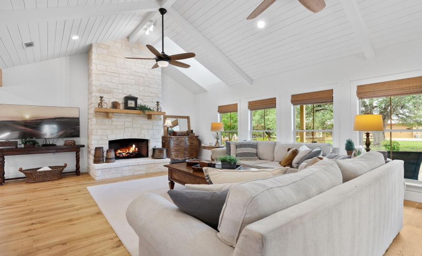 Home number one has high ceilings in the main living space with tongue and groove ceilings. 