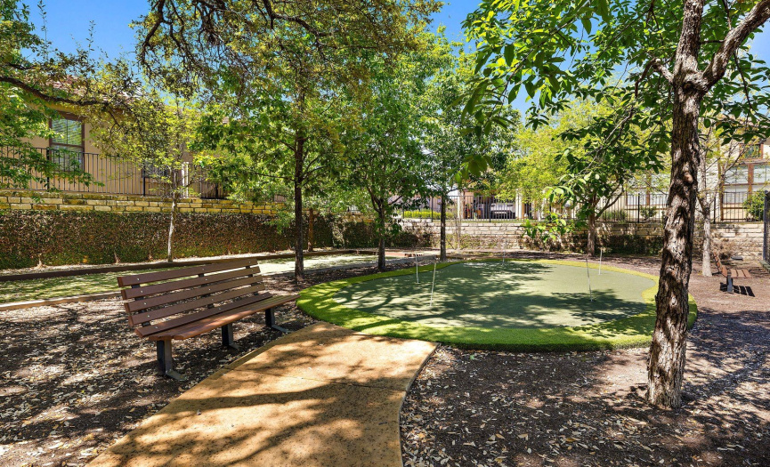 Park area above the pool has putting green/Bocce ball court and Pickleball court(matches virtually every morning).