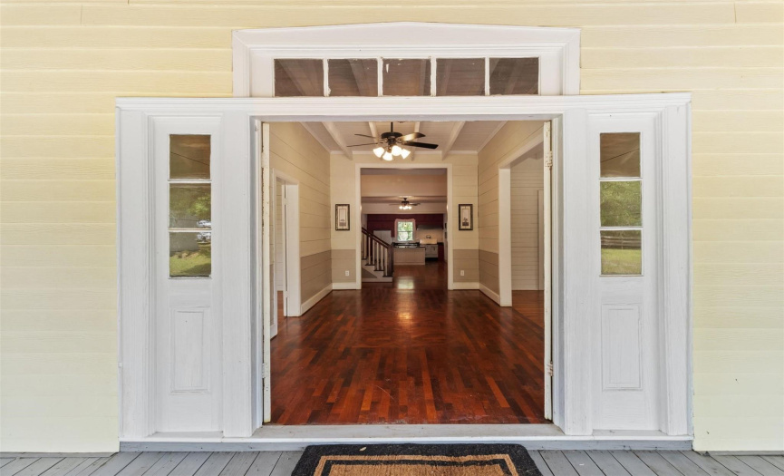 Double front doors allows the spring breeze to come through