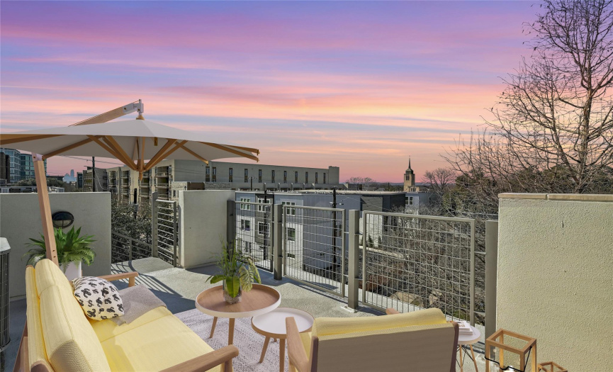 Roof top  Terrace, Virtually Staged. Views of UT Tower and Downtown as well as Westlake Hills!
