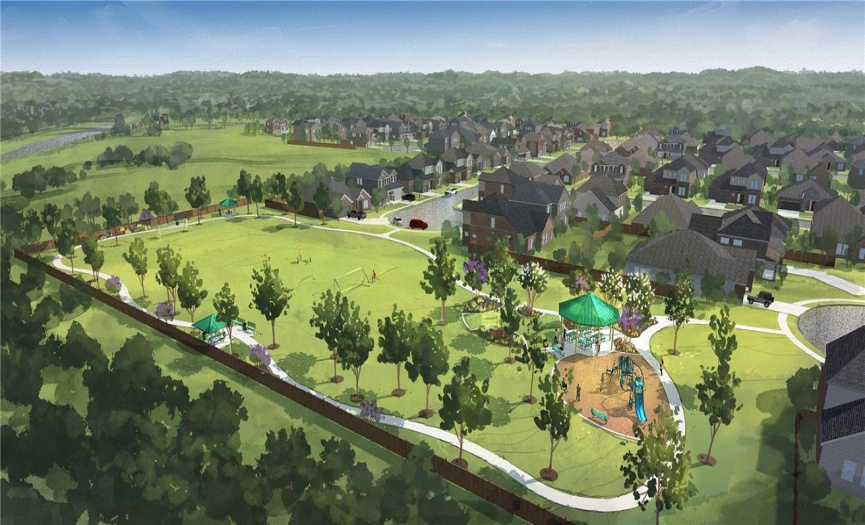 Community park with children’s playground, dog park, walking trails and soccer field