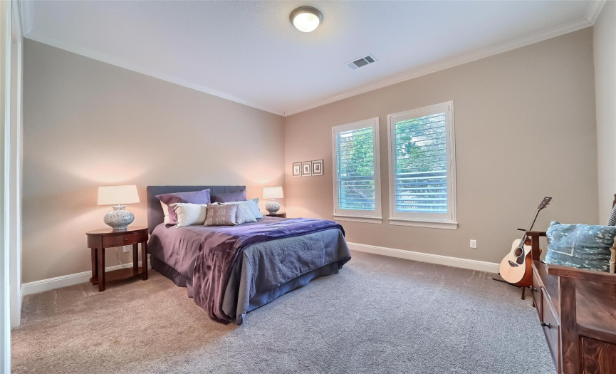 Many people like a floor plan offering one of the secondary bedrooms downstairs--well, here you go!  This guest room is privately tucked away on the lower level & includes a large walk-in closet & en-suite bath